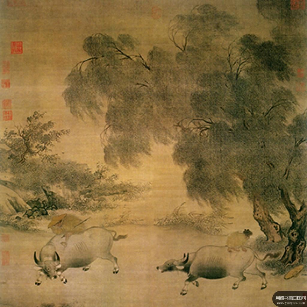 风雨牧归图禽浴图等作品集 李迪 宋代 