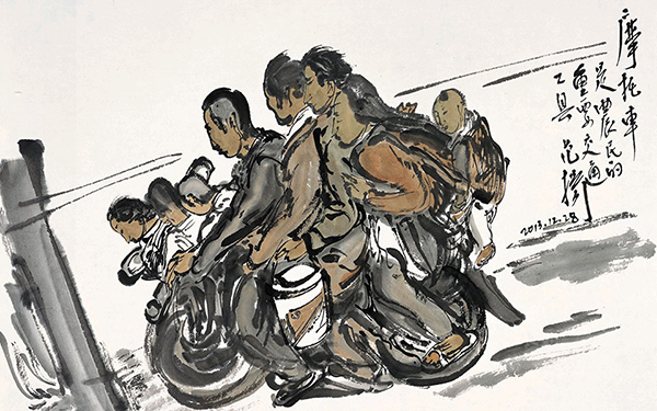 摩托车是农民的交通工具 范扬 当代 30cm x 43cm 纸本设色 2014