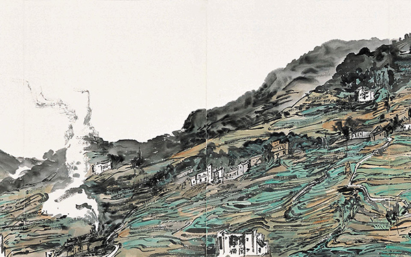 又见炊烟升起 范扬 当代 44.6cm x 254cm 纸本设色 2014