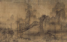 书画图文-烟江叠嶂 王诜 宋代 水墨版绢本25x651 上海博物馆