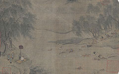 书画高清-柳塘牧马图 陈居中 宋代 纵24cm横26cm