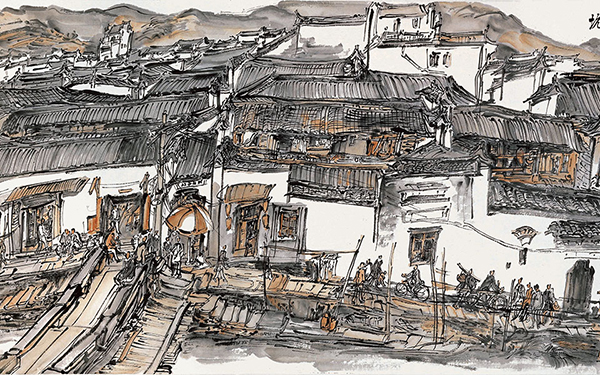 婺源理坑 范扬 当代 48X115.5cm 纸本设色 2011年