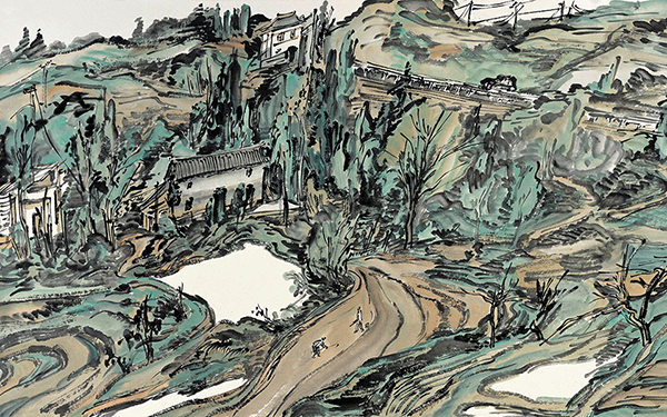 山乡田野 范扬 当代 38.8cm x 64.5cm 纸本设色 2014