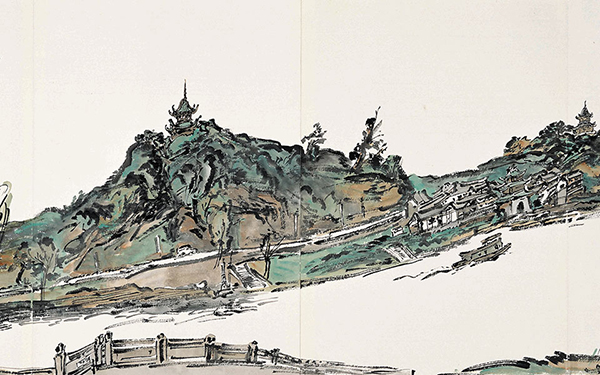 阆中古城江边望锦屏山 范扬 当代 44.6cm x 127.5cm 纸本设色 2014