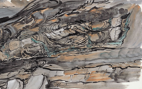 合川钓鱼城卧佛 范扬 当代 41.5x111cm 纸本设色 2013年