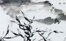 石竹图 徐寒画 刘正成题字 68X138cm