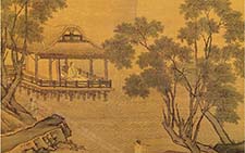 书画图文-水亭清兴图 周臣 明代 181.2X110.5cm 台北故宫博物院 甲