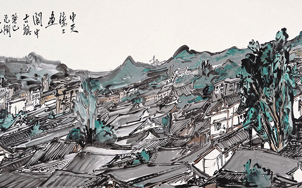 中天楼上画阆中古镇 范扬 当代 55x183cm 纸本设色 2013年