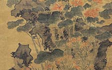 书画高清-五色蜀葵图 陈栝 明代 绢本设色 133X66.5cm