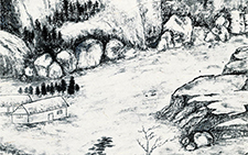 山临青塞绝 马啸 当代 纸本 墨笔142x70cm 2006年