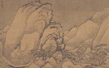 书画高清-山水图 (仿)赵孟頫 元代 绢本设色墨笔25.6x30.5cm