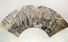 书画图文-山斋禅寂图扇页 髡残 清代 纸本设色 18.8×57.5cm 南京博物院