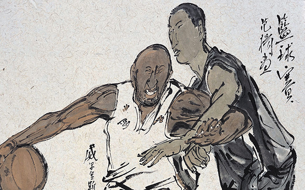 篮球赛（有球员威尔金斯） 范扬 当代 40.5cm x 31.5cm 纸本设色 2014