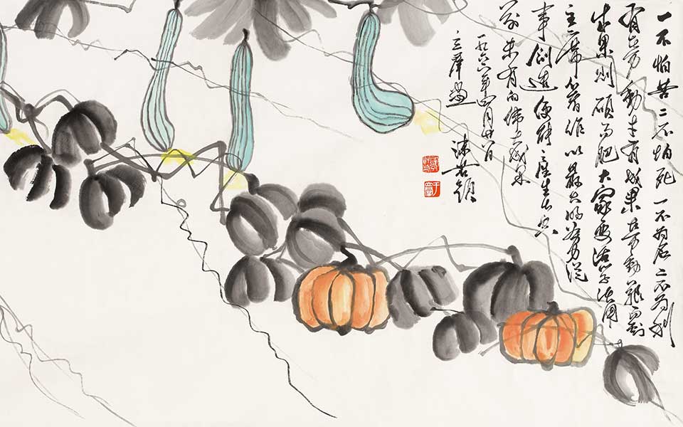题于立群画丝瓜高清_郭沫若题于立群画丝瓜高清_题于立群画丝瓜郭沫若高清_郭沫若_近现代