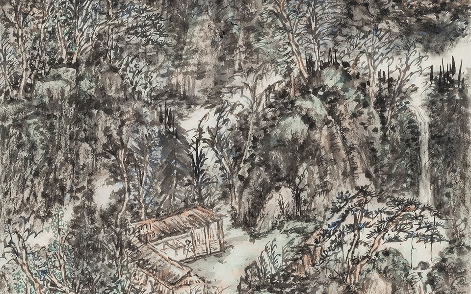 山谷听瀑图高清_山谷听瀑图金美兰高清_金美兰山谷听瀑图高清_金美兰_当代