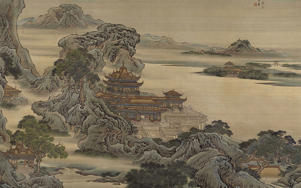 九成宫图轴高清_袁耀九成宫图轴高清_九成宫图轴袁耀高清_袁耀_清代_41X50