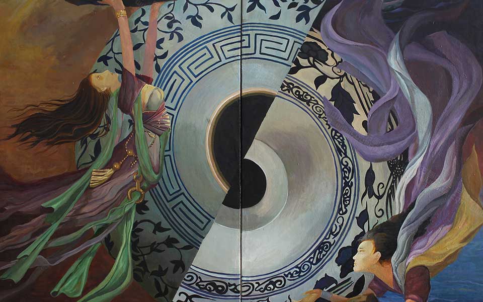 2013哈尔滨师范美术学院毕业展作品 韩建权 古代神话120x120cm高清
