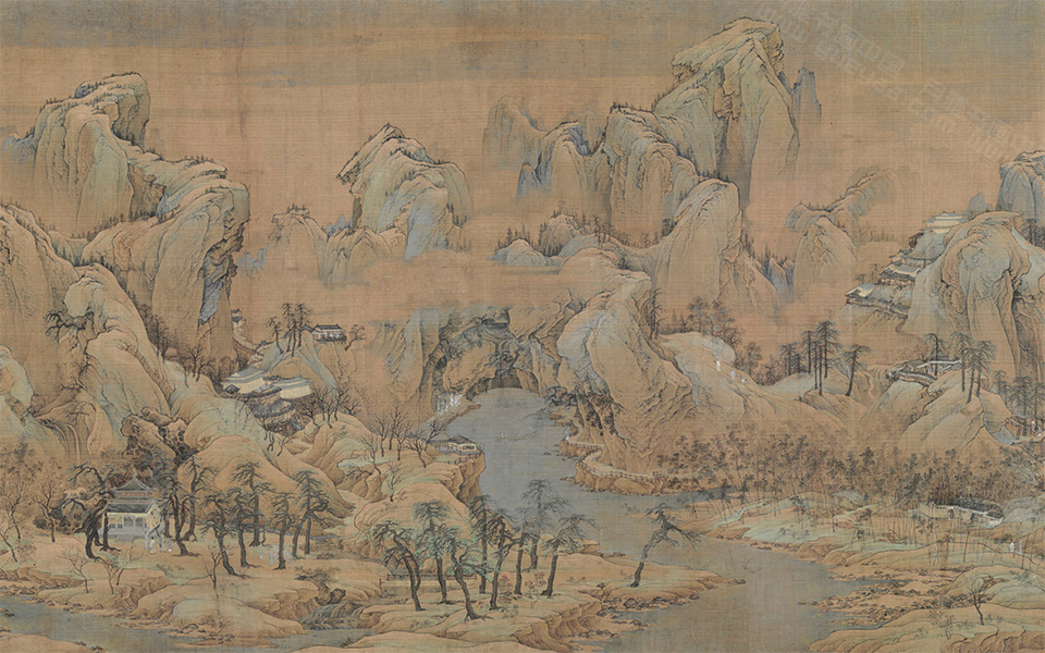 江山秋色图卷高清_赵伯驹江山秋色图卷高清_江山秋色图卷赵伯驹高清_赵伯驹_宋代_带跋绢本55.6X341