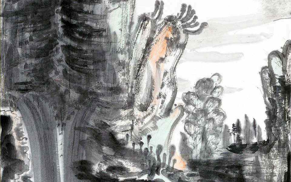 2013哈尔滨师范美术学院毕业展作品 张鸿颖 云不掩山风幻象左边96cmX170cm高清