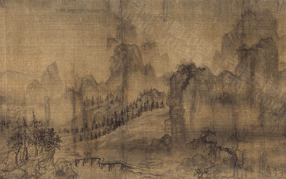 烟江叠嶂高清_王诜烟江叠嶂高清_烟江叠嶂王诜高清_王诜_宋代_水墨版绢本25x651_上海博物馆