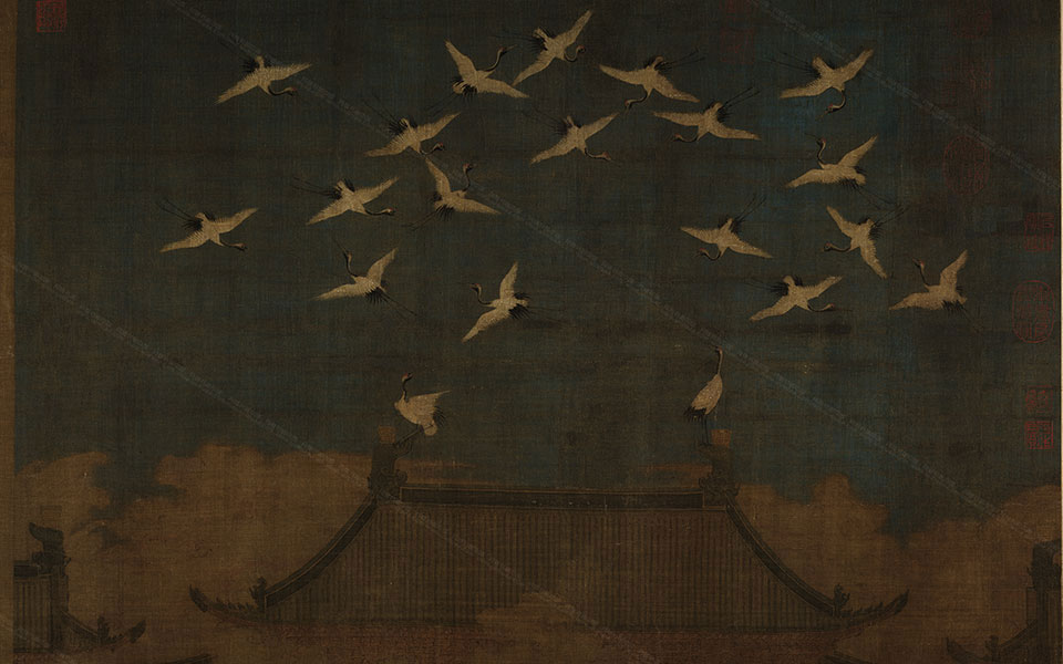 瑞鹤图高清_赵佶瑞鹤图高清_瑞鹤图赵佶高清_赵佶_宋代_绢本51X138.2