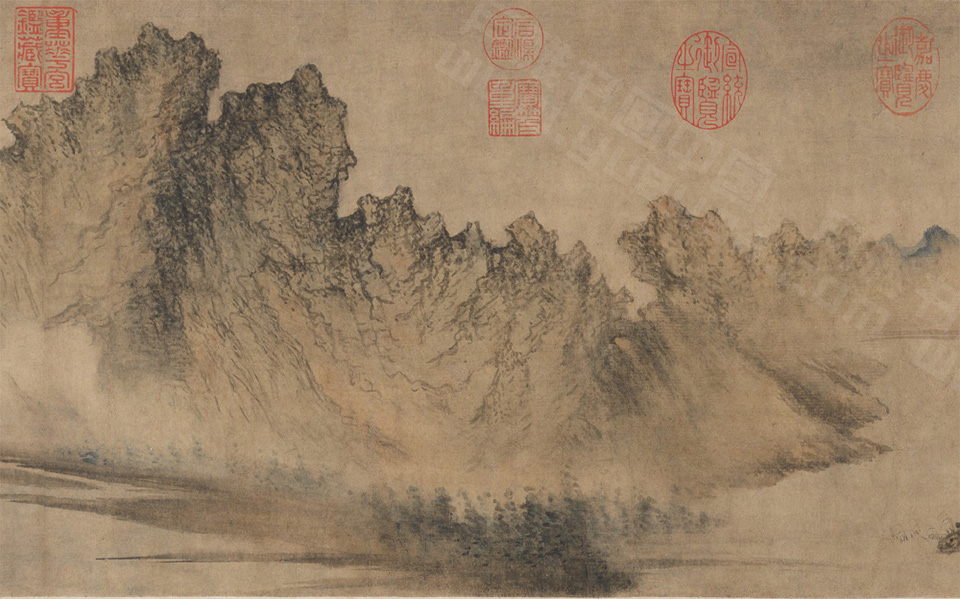 云山图高清_方从义云山图高清_云山图方从义高清_方从义_元代_27X144.5cm