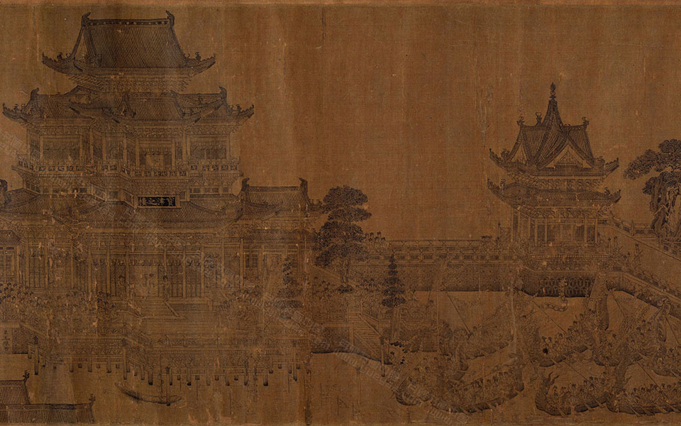 金明池龙舟图高清_王振鹏金明池龙舟图高清_金明池龙舟图王振鹏高清_王振鹏_元代_34x197cm