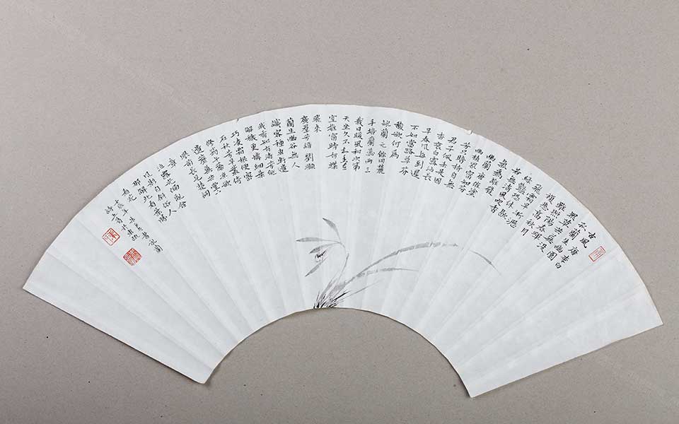 兰花平尺扇面高清_兰花平尺扇面朱乒乓高清_朱乒乓兰花平尺扇面高清_朱乒乓_当代