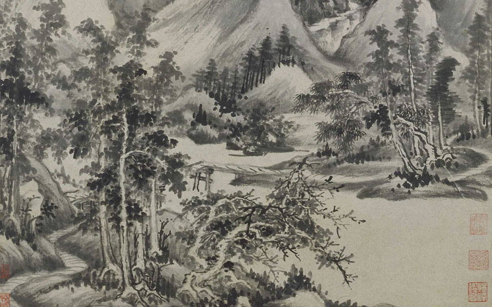 仿梅道人溪亭山色图轴高清_王鉴仿高清