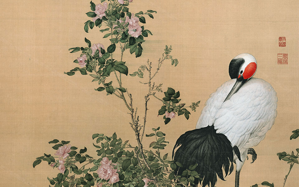 花阴双鹤高清_郎世宁花阴双鹤高清_花阴双鹤郎世宁高清_郎世宁_清代_绢本440MB