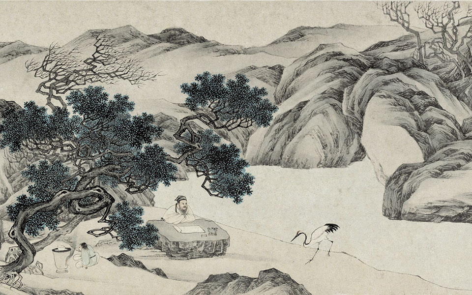 饮鹤图高清_唐寅饮鹤图高清_饮鹤图唐寅高清_唐寅_明代_纸本 30x210