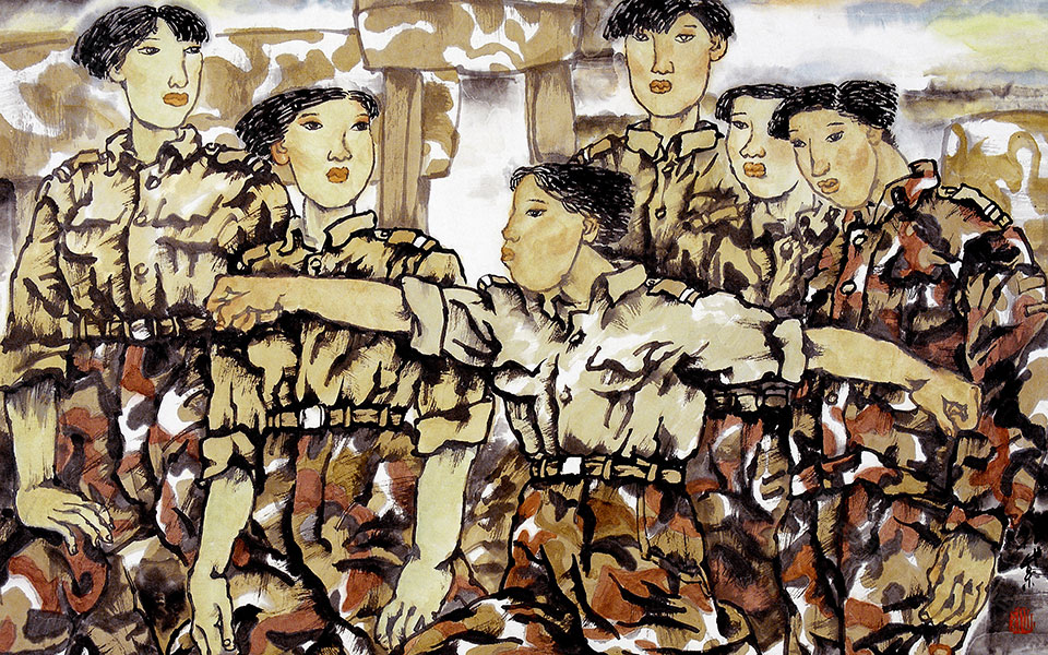 女兵一二一组画高清_女兵一二一组画孔紫高清_孔紫女兵一二一组画高清_孔紫_当代