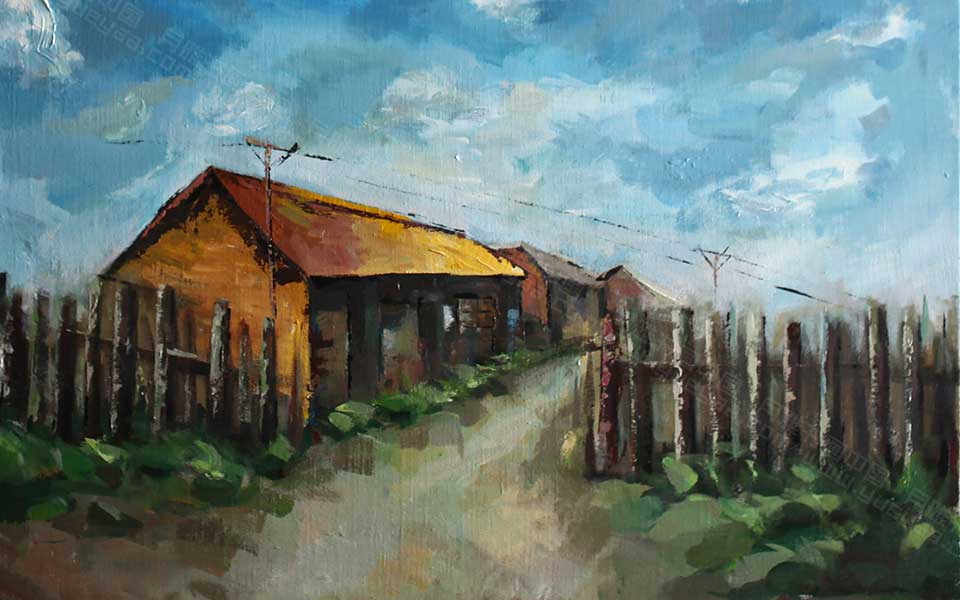 2013哈尔滨师范美术学院毕业展作品 梁团 东北农舍80x100cm高清