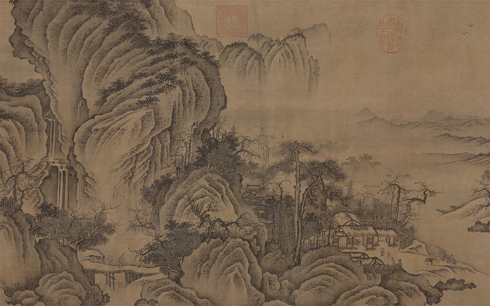 秋山萧寺图高清_燕文贵秋山萧寺图高清_秋山萧寺图燕文贵高清_燕文贵_宋代_绢本32.5x321