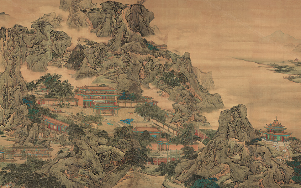 清代袁江阿房宫绢本1945x605cm全图x12