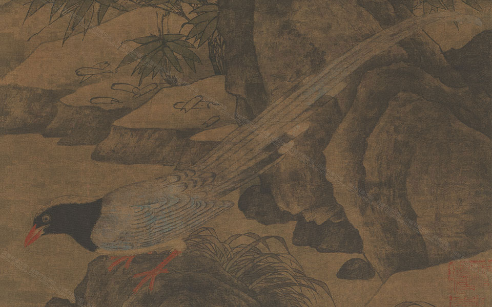山鹧棘雀图高清_黄居寀山鹧棘雀图高清_山鹧棘雀图黄居寀高清_黄居寀_五代十国_绢本97 x 53.6