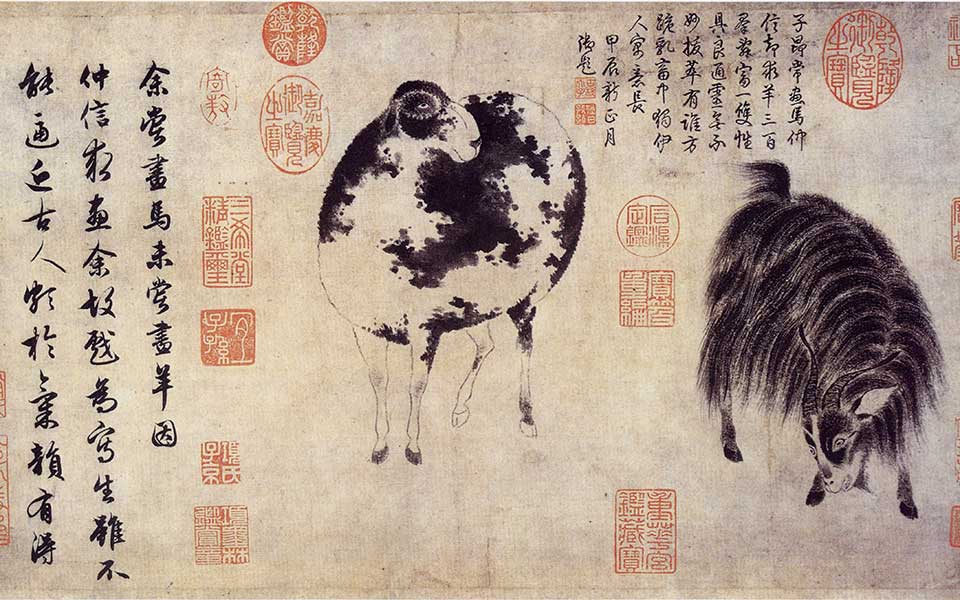 二羊图高清_赵孟頫二羊图高清_二羊图赵孟頫高清_赵孟頫_元代