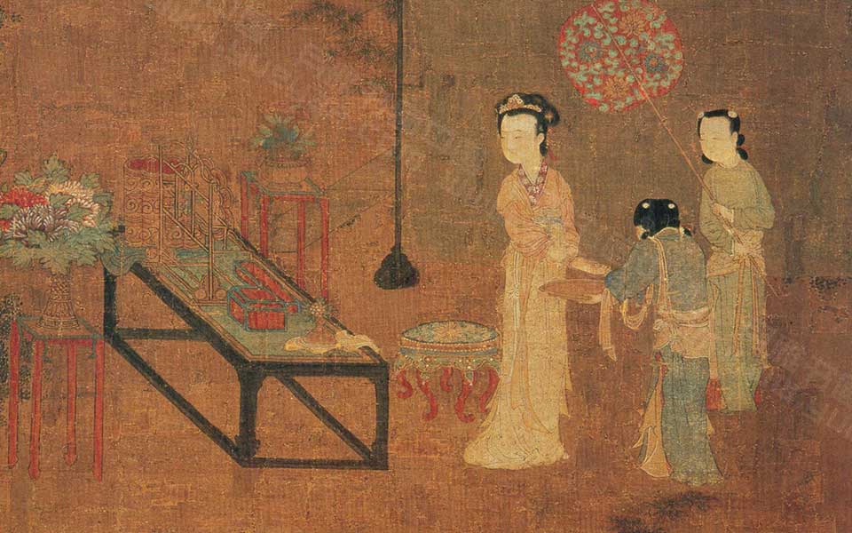 盥手观花图仿周昉笔意高清_盥手观花图仿周昉笔意佚名高清_佚名盥手观花图仿周昉笔意高清_佚名_宋代