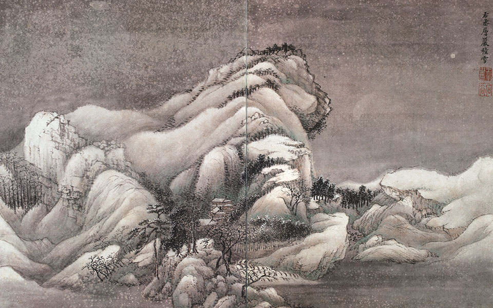 仿王维层岩积雪图高清_王翚仿王维高清