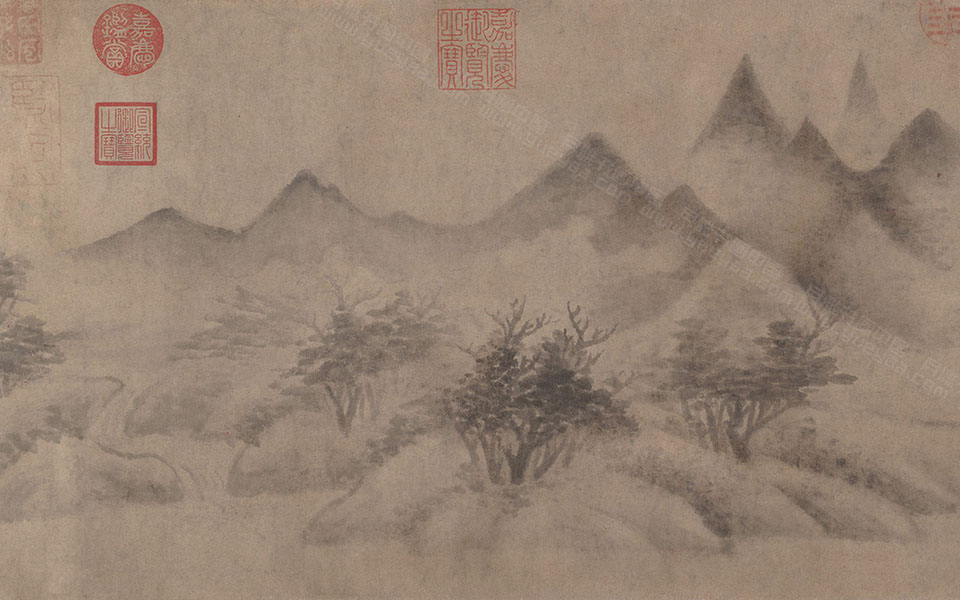 云山图高清_米友仁云山图高清_云山图米友仁高清_米友仁_宋代_27.6x57cm