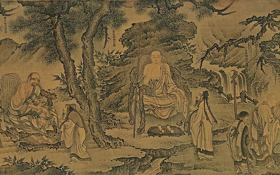 达摩六代祖师图卷高清_戴进达摩六代祖师图卷高清_达摩六代祖师图卷戴进高清_戴进_明代_绢本 33.8x219.5